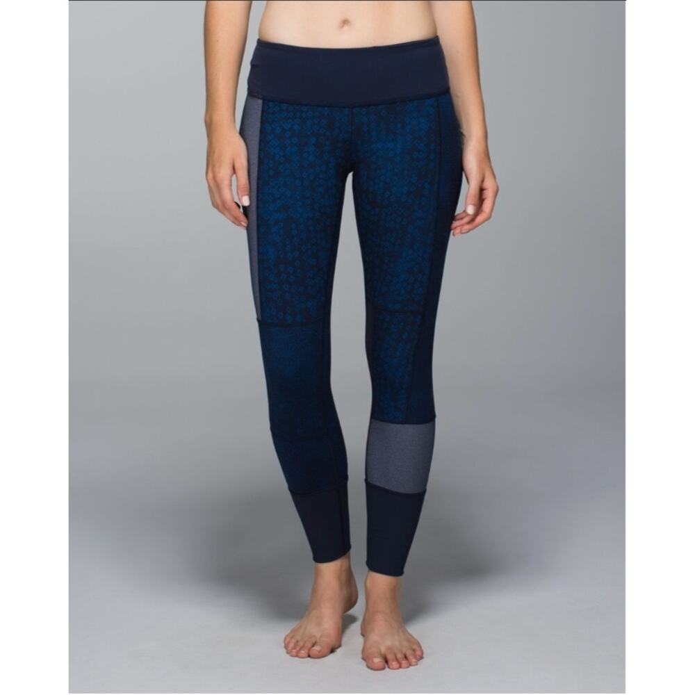 Lululemon Wunder Under Pant *Full-On Luon (Sashiko) Rugged Blue Leggings Size 4